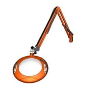 O.C. White 7.5 " Green-Lite  LED Magnifier; 4 Diopter (2X); ESD Safe; Intuitive Lighting Controls with 3 Bank LED Adjustability; Die-Cast Aluminum Construction\\\, Crown White Optical Glass; Table Edge Clamp; 43 " Reach; 100-240v (50/60hz); 12 LED Array only consumes 8W on high.   Brilliant Orange